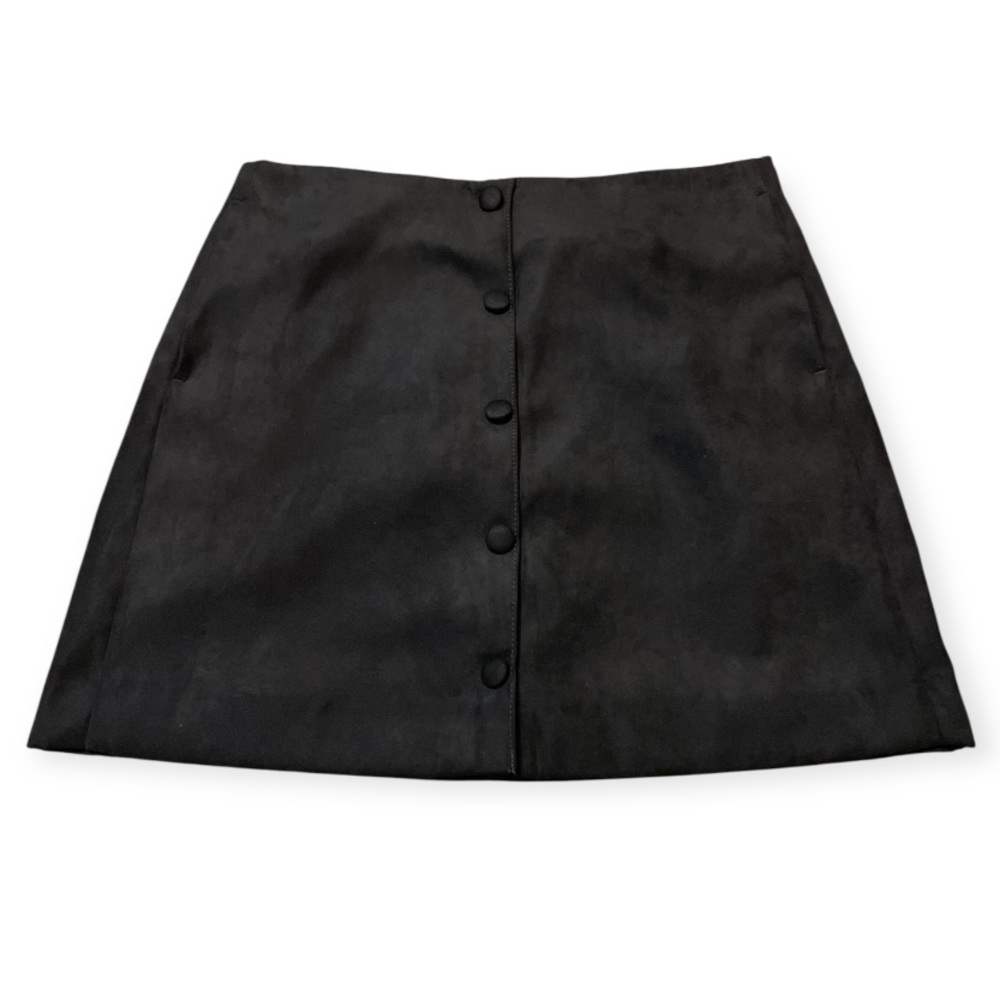 Women's J.Crew Re-Imagined Faux Suede Button Front Mini Skirt Black Size 8